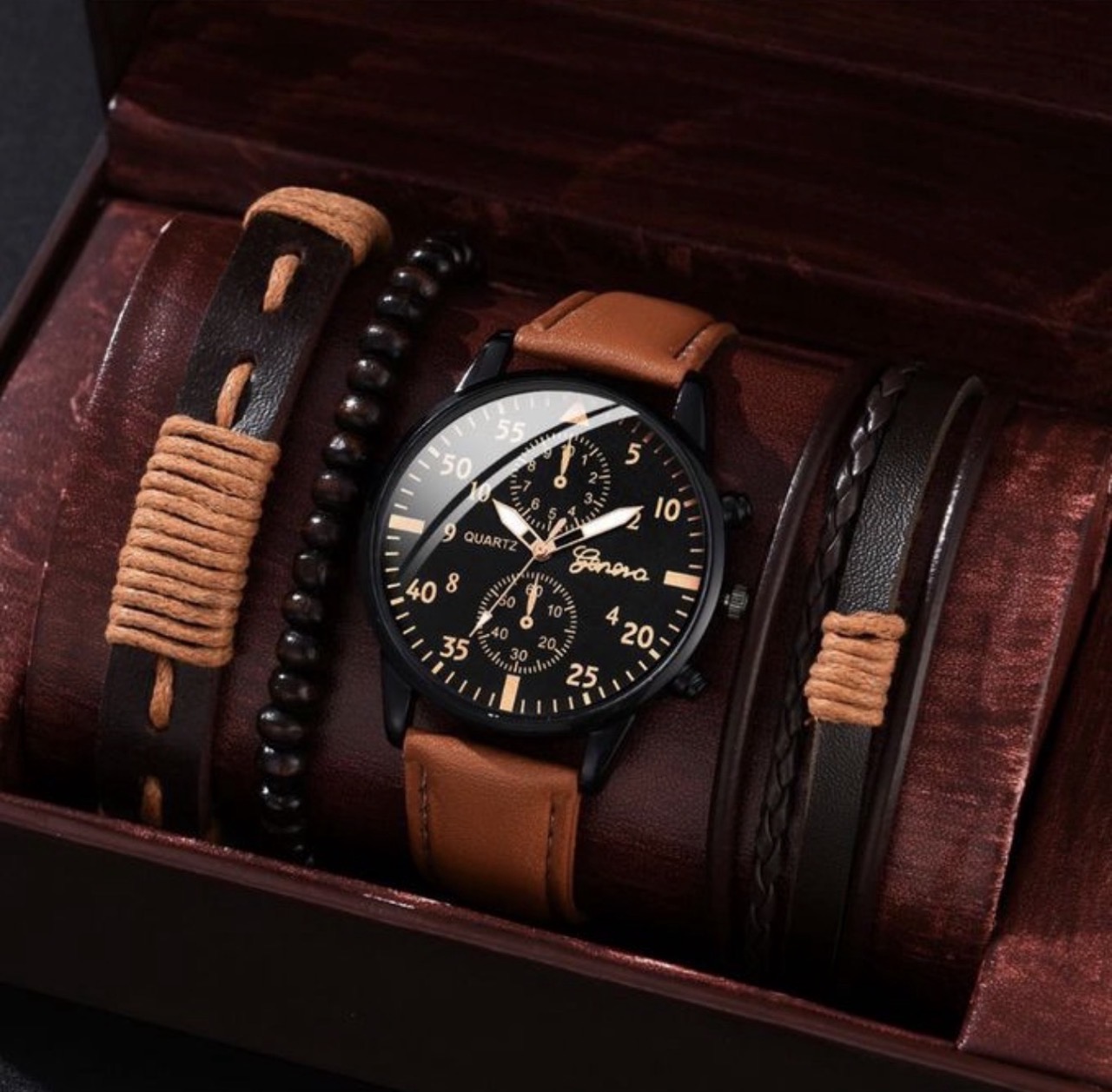 Men's quartz watch bracelets set
